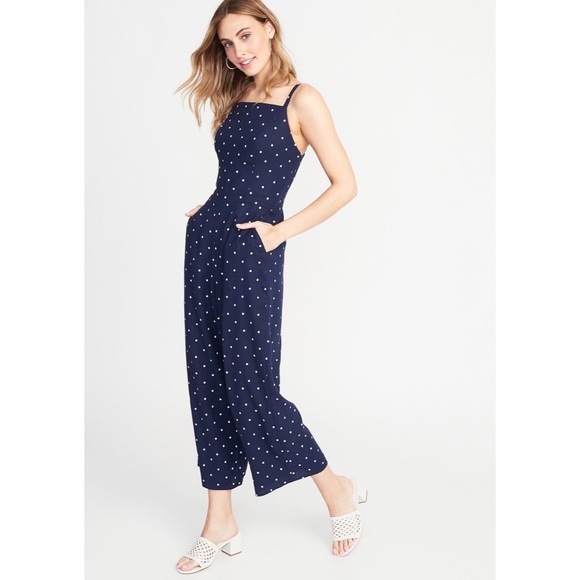 Old Navy Pants Jumpsuits Navy Blue White Polka Dot Capri Jumpsuitjumper Poshmark